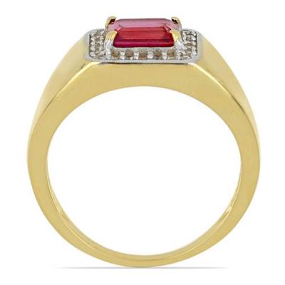 BUY 14K GOLD NATURAL GLASS FILLED RUBY GEMSTONE HALO RING WITH WHITE DIAMOND